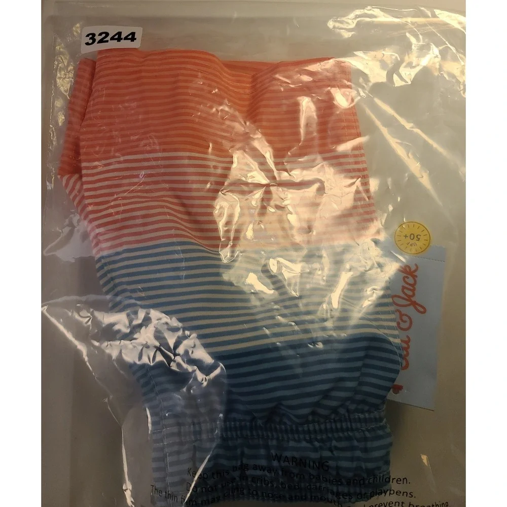 Cat & Jack Toddler Boys Blue Peach Ombre Striped Swim Trunks UPF 50+ 4T